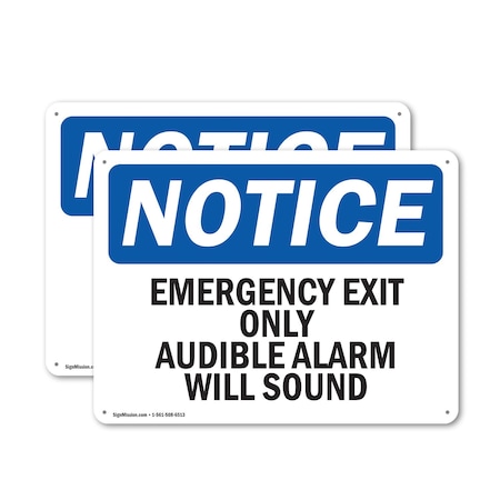 Signmission Exit Sign, Aluminum, 10 in W, 7 in H, Emergency Exit Only Audible Alarm Will Sound OS-2PACK-NS-A-710-L-11815